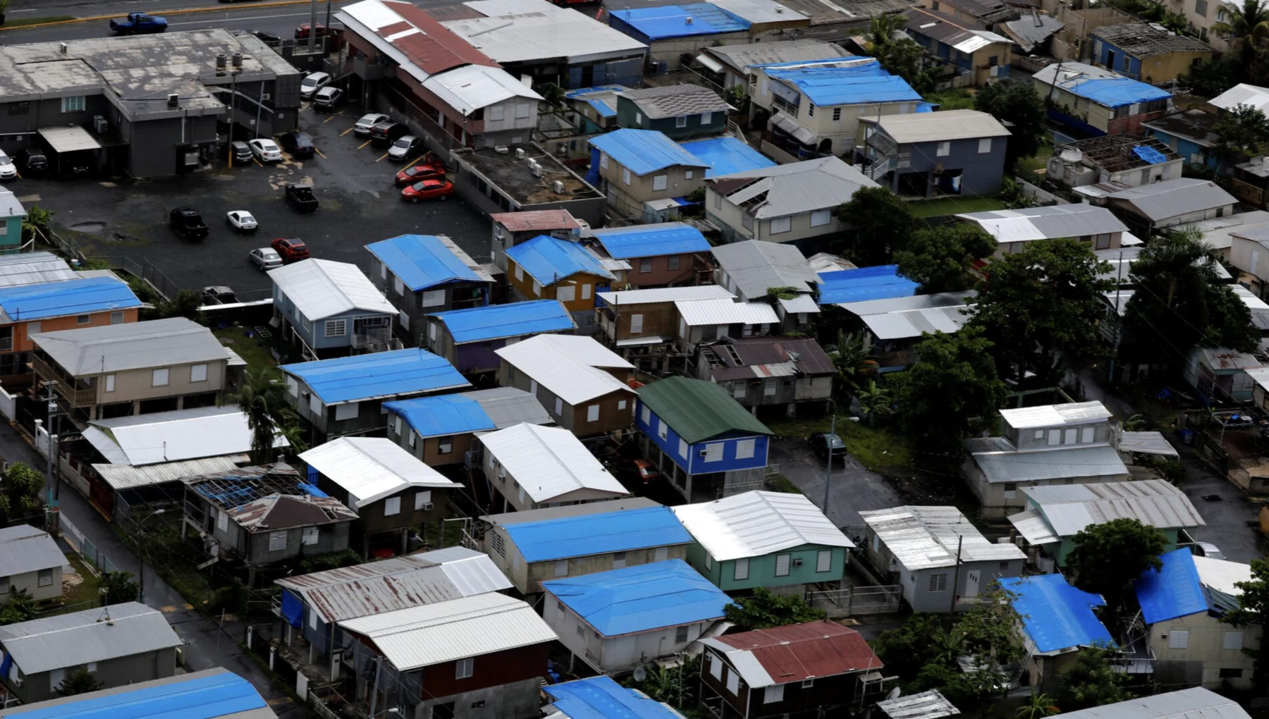 Aerial view of Puerto Rico homes during disaster recovery